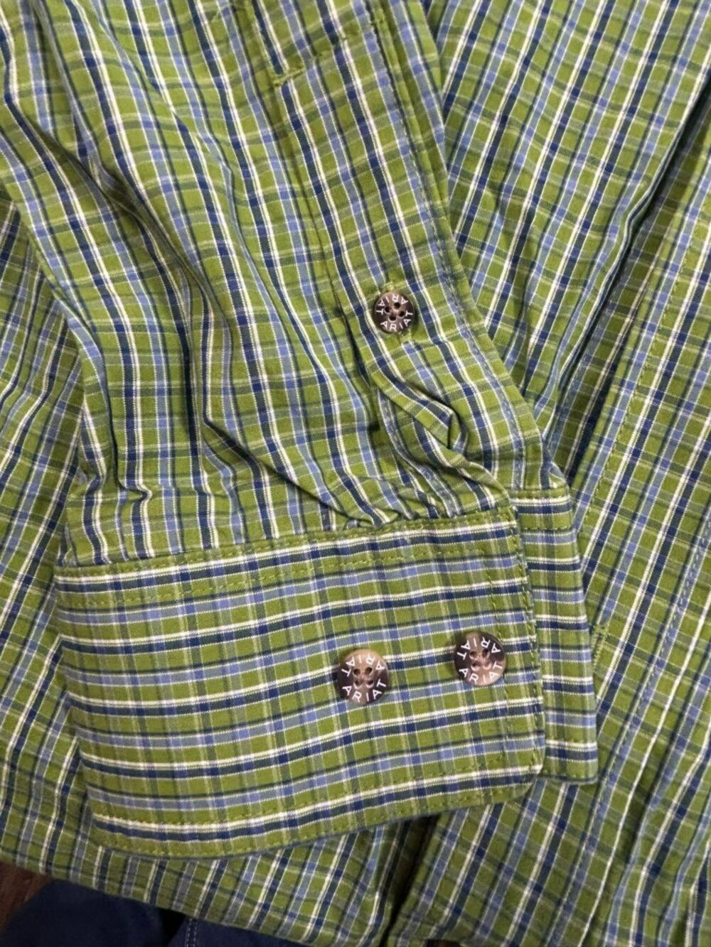 Ariat Pro Series Green Plaid Long Sleeve Button-Down Shirt L/G Mesh Lining Weste - Picture 5 of 9